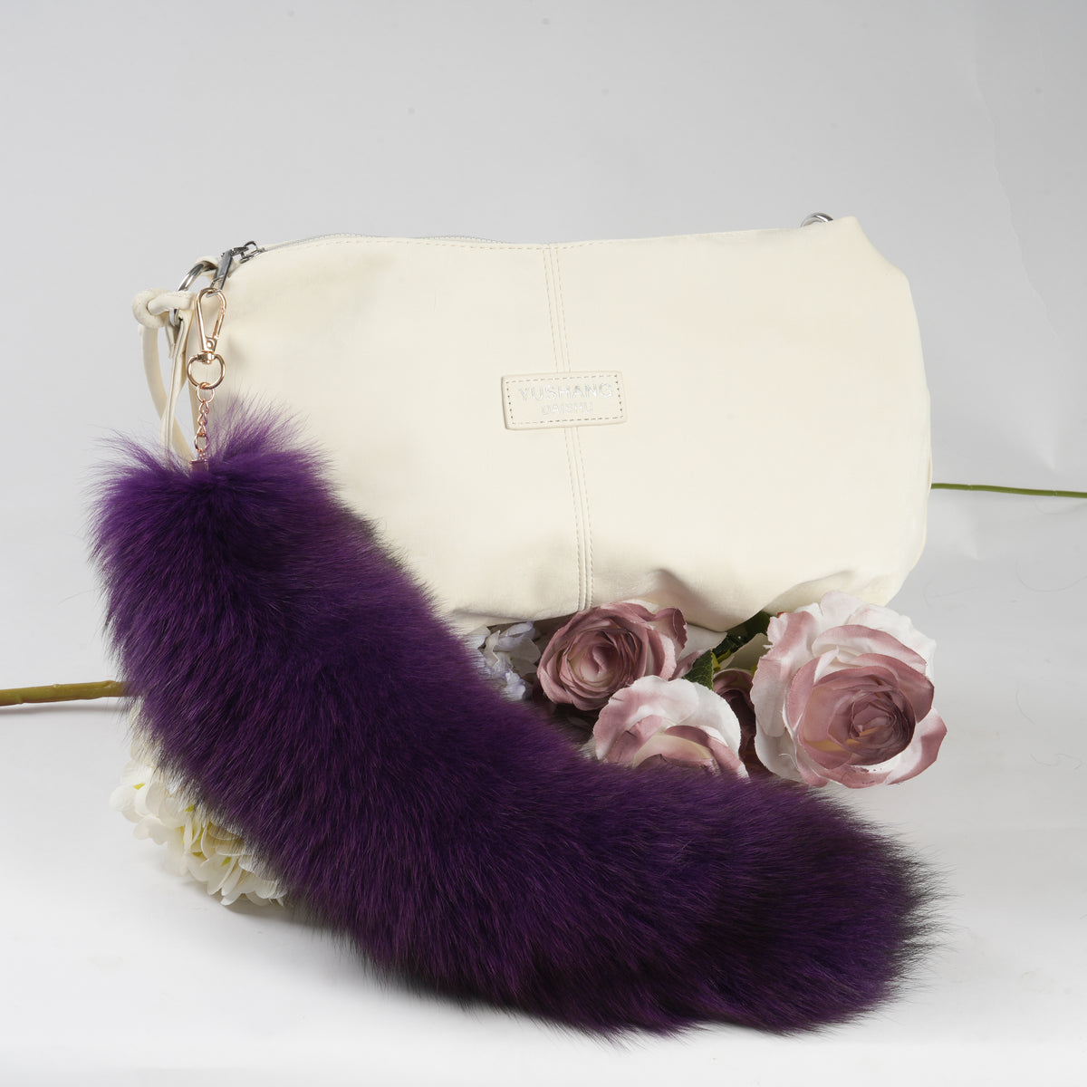 Fox Fur Tail Keychain: Fluffy Backpack Accessory 15 inch