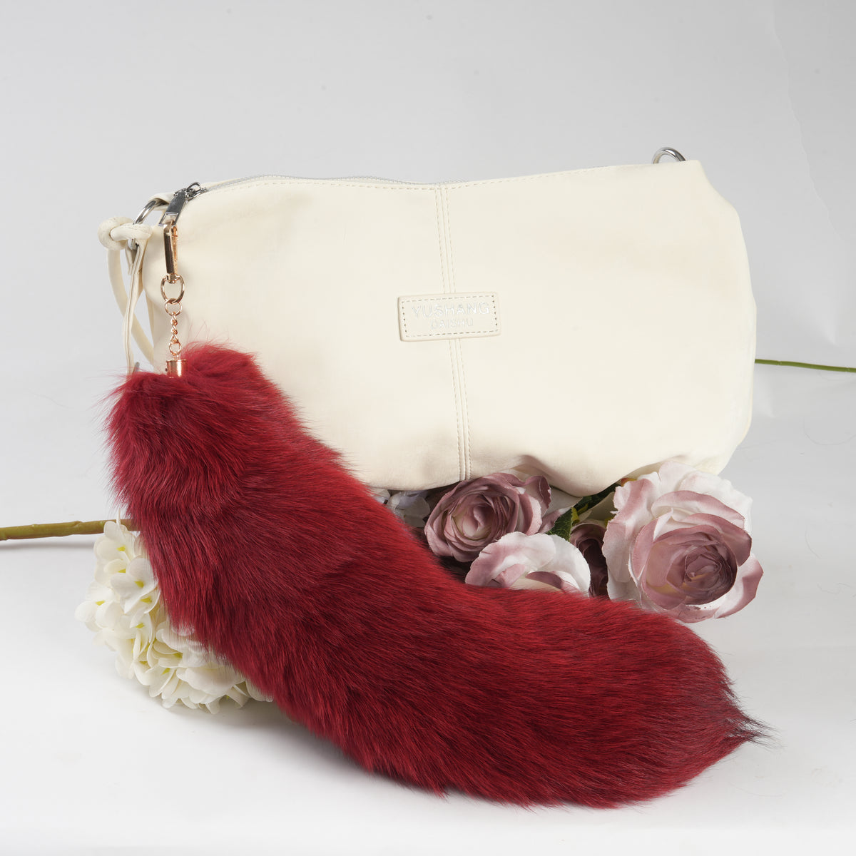 Fox Fur Tail Keychain: Fluffy Backpack Accessory (15 inch)