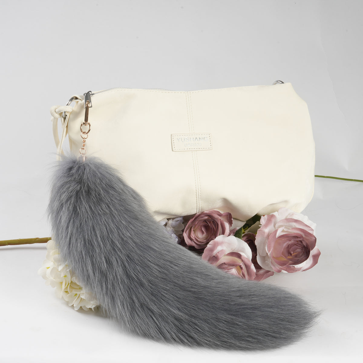 Fox Fur Tail Keychain: Fluffy Backpack Accessory, 15 inch Tassel