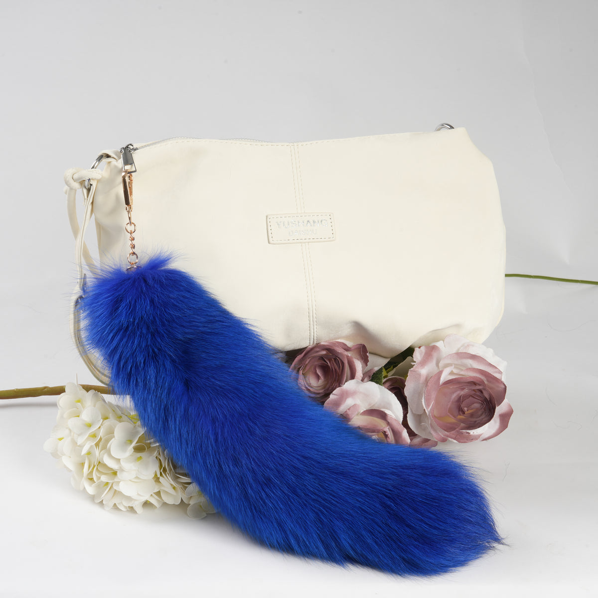 Fox Fur Tail Keychain: Fluffy Backpack Accessory, 15 inch Tassel
