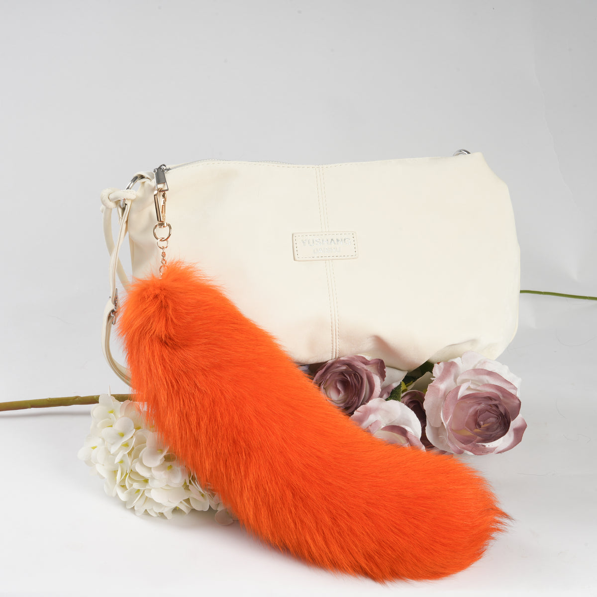 Fluffy Fox Fur Tail Keychain: Handmade Handbag 15inch Accessory