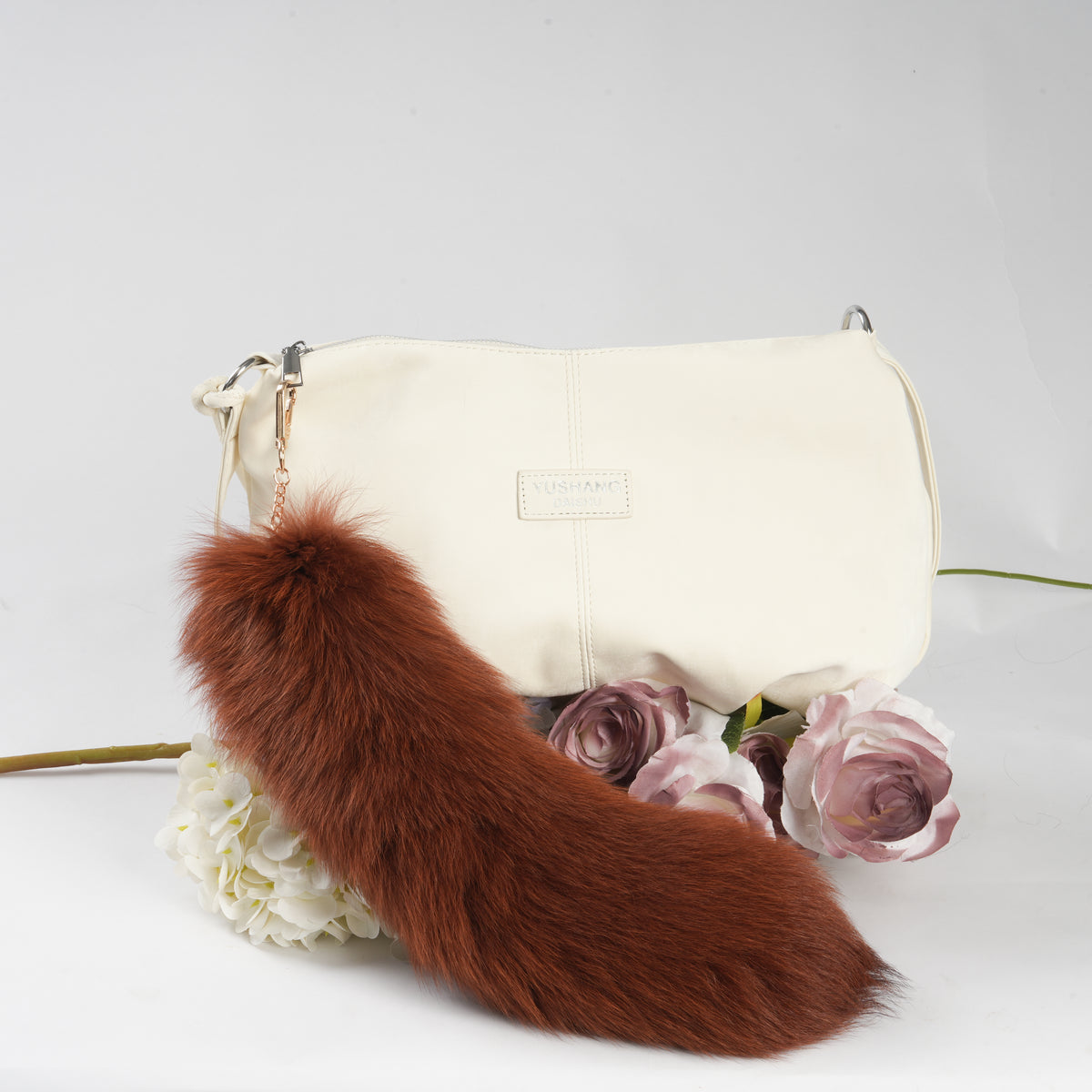 16 inch Fox Fur Tail Keychain: Fluffy Backpack Accessory, Tassel